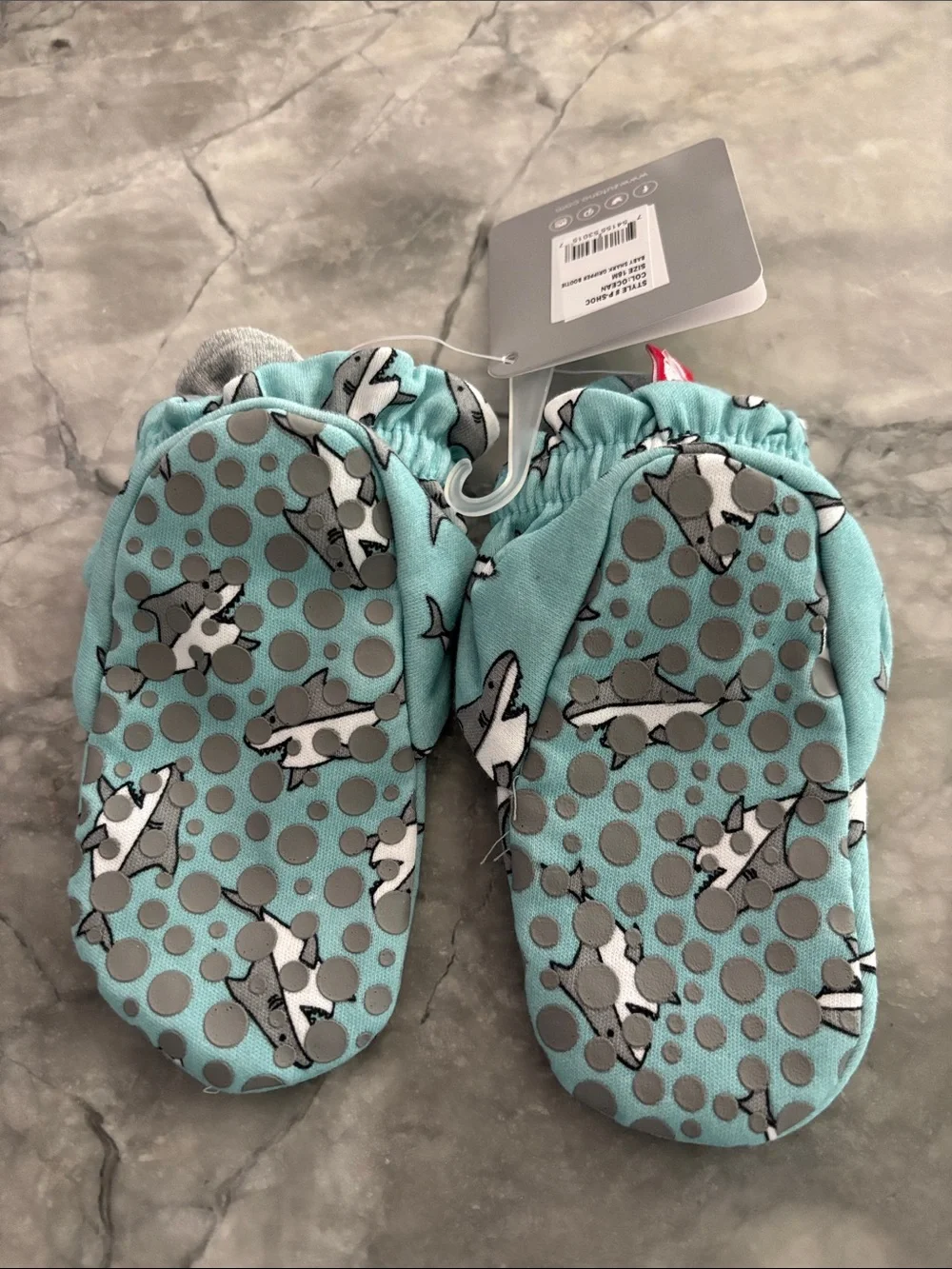 Zutano Teal Shark-Print Baby Mittens